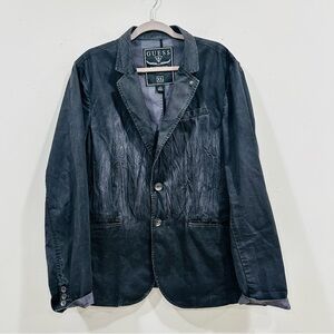 Vintage GUESS Men's‎ Cotton Blazer Jacket XL Black Distressed Crinkle Y2K Grunge